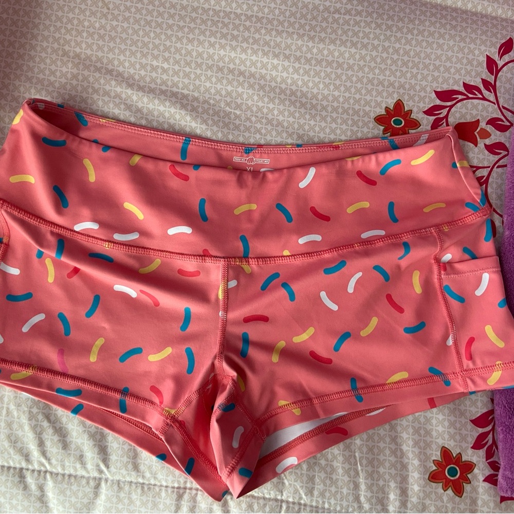 Feed Me Fight Me Sprinkle Pattern Shorts - Pink and Multicolor